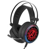 Gegeszoft Marvel fejhallgató - Avengers 003 USB-s gamer fejhallgató RGB színes LED világítással, állítható mikrofonnal piros (MHPGAVEN003)