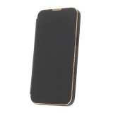 Gegeszoft Smart Gold Frame MagSafe Apple iPhone 14 Pro (6.1) oldalra nyíló könyv tok szilikon belsővel fekete