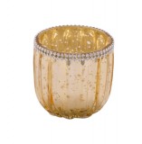 Gehlmann Arany színű mécsestartó gyöngyös szegéllyel, 7x7cm