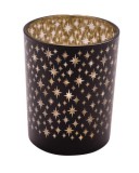 Gehlmann Fekete üveg mécsestartó pohár arany csillagos, 7x7x7,8cm