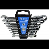 GEKO Csuklós racsnis csillag-villáskulcsok, 8 darabos készlet, 8-22 mm, műanyag tartóval (G10338)
