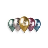 Gemar Krómhatású, Happy Birthday! feliratú lufi, 5 darab, vegyes színekben - 33 cm