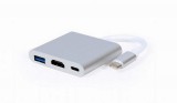 Gembird A-CM-HDMIF-02-SV USB C, USB A 3.0, HDMI, 75 mm kábel Ezüst adapter