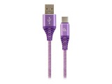 GEMBIRD CC-USB2B-AMCM-2M-PW Gembird Premium cotton braided Type-C USB charging and data cable,2m,purple/whit
