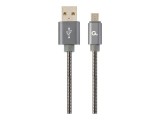 GEMBIRD CC-USB2S-AMmBM-2M-BG Gembird Premium spiral metal Micro-USB charging and data cable,2m,metallic-grey