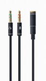GEMBIRD CCA-418M 3.5 mm 4-pin socket to 2 x 3.5 mm stereo plug adapter cable 0.2 m fekete