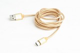 Gembird USB 2.0 cable to type-C, cotton braided, metal connectors, 1.8m, gold CCB-mUSB2B-AMCM-6-G