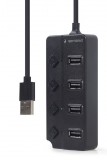 Gembird USB 2.0 powered 4-port hub with switches black USB 2.0 Type-A Fekete