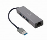 Gembird USB AM Gigabit Network Adapter With 3-port USB 3.0 Hub Grey A-AMU3-LAN-01
