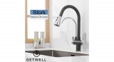 GetWell Stork 2 karos, 3 utas, Kihúzható Zuhanyfejes Konyhai Csap Víztisztítókhoz Fekete és Króm színben
