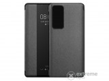 Gigapack álló, bőr hatású aktív flip tok Huawei P40 készülékhez, fekete, textil mintás