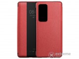 Gigapack álló, bőr hatású aktív flip tok Huawei P40 készülékhez, piros, textil mintás