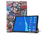 Gigapack álló, bőr hatású aktív flip tok Lenovo Tab M10 Plus (TB-X606F) készülékhez, színes, graffiti mintás