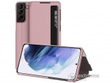 Gigapack álló, bőr hatású aktív flip tok Samsung Galaxy S21 Plus (SM-G996) 5G készülékhez, rozéarany