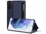 Gigapack álló, bőr hatású aktív flip tok Samsung Galaxy S21 Plus (SM-G996) 5G készülékhez, sötétkék