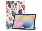 Gigapack álló, bőr hatású aktív flip tok Samsung Galaxy Tab S7 Plus LTE 5G (SM-T976) készülékhez, fehér, virág mintás