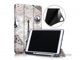 Gigapack álló, bőr hatású flip tok Apple IPAD 10.2 (2019) készülékhez, szürke, Eiffel torony, térkép mintás