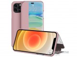 Gigapack álló, bőr hatású flip tok Apple iPhone 12 készülékhez, rozéarany