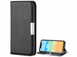 Gigapack álló, bőr hatású flip tok Apple iPhone 12 mini készülékhez, fekete