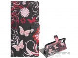 Gigapack álló, bőr hatású flip tok Apple iPhone 12 mini készülékhez, fekete, pillangó, virág mintás