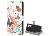 Gigapack álló, bőr hatású flip tok Huawei P40 Lite 5G készülékhez, fekete, pillangó, virág mintás