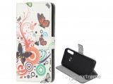 Gigapack álló, bőr hatású flip tok Huawei P40 Lite E készülékhez, fehér, pillangó, kör mintás