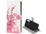 Gigapack álló, bőr hatású flip tok Huawei P40 Lite E készülékhez, fehér, virág mintás