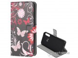 Gigapack álló, bőr hatású flip tok Huawei P40 Lite E készülékhez, fekete, pillangó, virág mintás