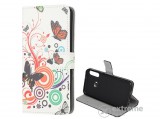Gigapack álló, bőr hatású, flip tok Huawei Y6p készülékhez, fehér, pillangó/kör mintás