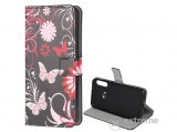 Gigapack álló, bőr hatású, flip tok Huawei Y6p készülékhez, fekete, pillangó/virág mintás