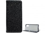Gigapack álló, bőr hatású flip tok Samsung Galaxy S20 (SM-G980F) készülékhez, csillogó fekete