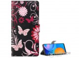 Gigapack álló, bőr hatású flip tok Samsung Galaxy S21 Plus készülékhez, fekete, pillangó/virág mintás