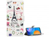 Gigapack álló, bőr hatású flip tok Samsung Galaxy S21 Plus (SM-G996) készülékhez, fehér, Eiffel torony mintás