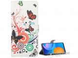 Gigapack álló, bőr hatású flip tok Samsung Galaxy S21 Plus (SM-G996) készülékhez, fehér, pillangó/kör mintás