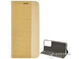 Gigapack álló, bőr hatású flip tok Samsung Galaxy S21 Ultra (SM-G998) 5G készülékhez, arany, textil mintás