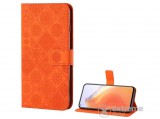 Gigapack álló bőr hatású flip tok Xiaomi Mi 10T 5G készülékhez, 3D hatás, virág mintás, narancs