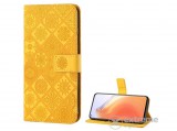 Gigapack álló bőr hatású flip tok Xiaomi Mi 10T 5G készülékhez, 3D hatás, virág mintás, sárga