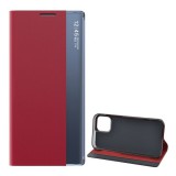 Gigapack Apple iPhone 12 tok álló, textil hatású (aktív Flip, oldalra nyíló, Smart View Cover) piros