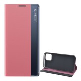 Gigapack Apple iPhone 12 tok álló, textil hatású (aktív Flip, oldalra nyíló, Smart View Cover) rózsaszín