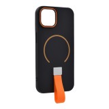 Gigapack Apple iPhone 14 szilikon telefonvédő (mikrofiber plüss belső, kameravédő, ujjra húzható pánt, magsafe) fekete