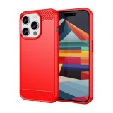 Gigapack Apple iPhone 15 Pro Max szilikon védő (közepesen ütésálló, légpárnás sarok, szálcsiszolt, karbon minta) piros