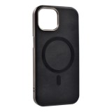 Gigapack Apple iPhone 15 védő (eco bőr hatású hátlap, karcolásmentesítő belső, fém kameravédő, magsafe, prémium) fekete