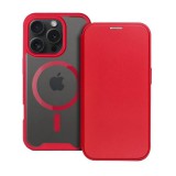 Gigapack Apple iPhone 16 Pro Max tok álló, bőr hatású ( kameravédő, mágneses, átlátszó matt hátlap, magsafe) piros