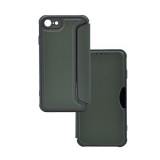 Gigapack Apple iPhone SE 3 (2022) tok álló, bőr hatású (flip, légpárnás sarok, kamera védelem, karbon minta) sötétzöld