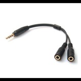 Gigapack Audió adapter (3.5mm jack dugó - jack aljzat, mikrofon aljzat, 10cm) FEKETE (5996457687954)