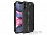 Gigapack bőr hatású gumi/szilikon tok Apple iPhone 12 mini készülékhez, fekete, varrás mintás