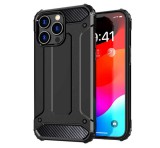 Gigapack Defender műanyag telefonvédő (közepesen ütésálló, légpárnás sarok, szilikon belső, fémhatás) FEKETE Apple iPhone 15 Pro