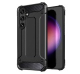 Gigapack Defender műanyag telefonvédő (közepesen ütésálló, légpárnás sarok, szilikon belső, fémhatás) FEKETE Samsung Galaxy S24 (SM-S921)