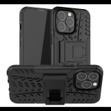Gigapack Defender műanyag telefonvédő (közepesen ütésálló, szilikon belső, kitámasztó, autógumi minta) FEKETE [Apple iPhone 13 Pro] (5996591097435) - Telefontok