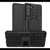 Gigapack Defender műanyag telefonvédő (közepesen ütésálló, szilikon belső, kitámasztó, autógumi minta) FEKETE [Samsung Galaxy S21 Plus (SM-G996) 5G] (5996591034744) - Telefontok